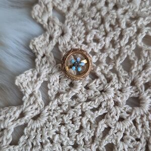 🌙Antique Art Nouveau Gold Turquoise Floral Brooch